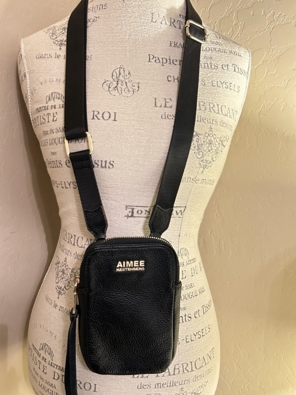 Aimee Kestenberg Black Pebbled Leather Crossbody Phone Pouch